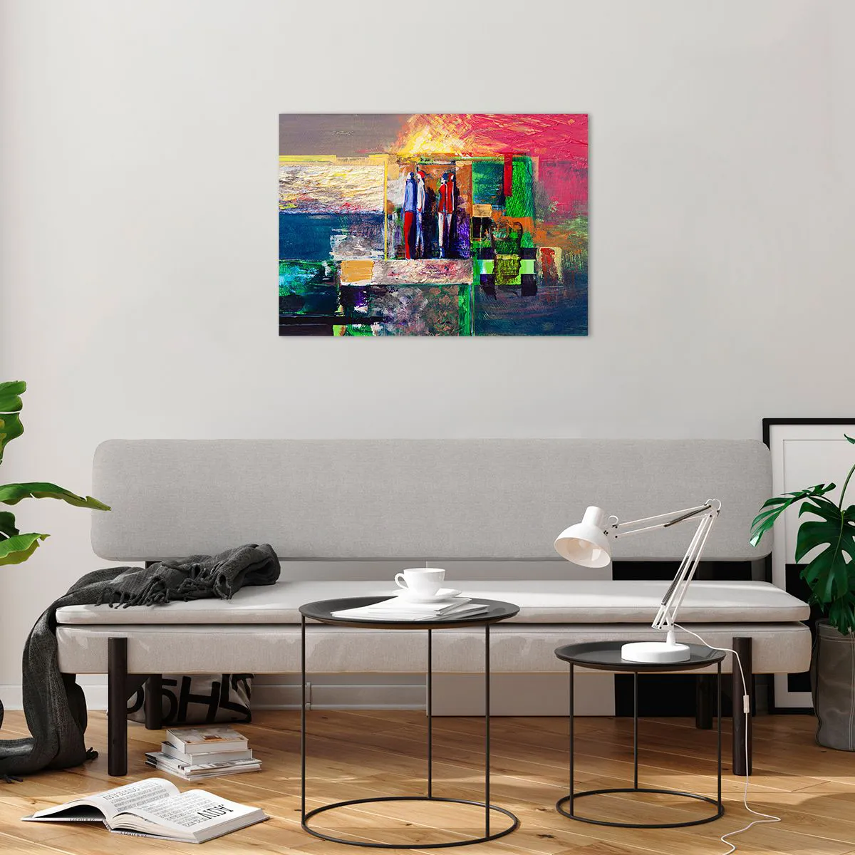 Billede på glas - En abstrakt komposition med figurer og intense farver. - 70x50cm - Forhold og følelser - Moderne vægdekoration til stue og soveværelse ARTTOR