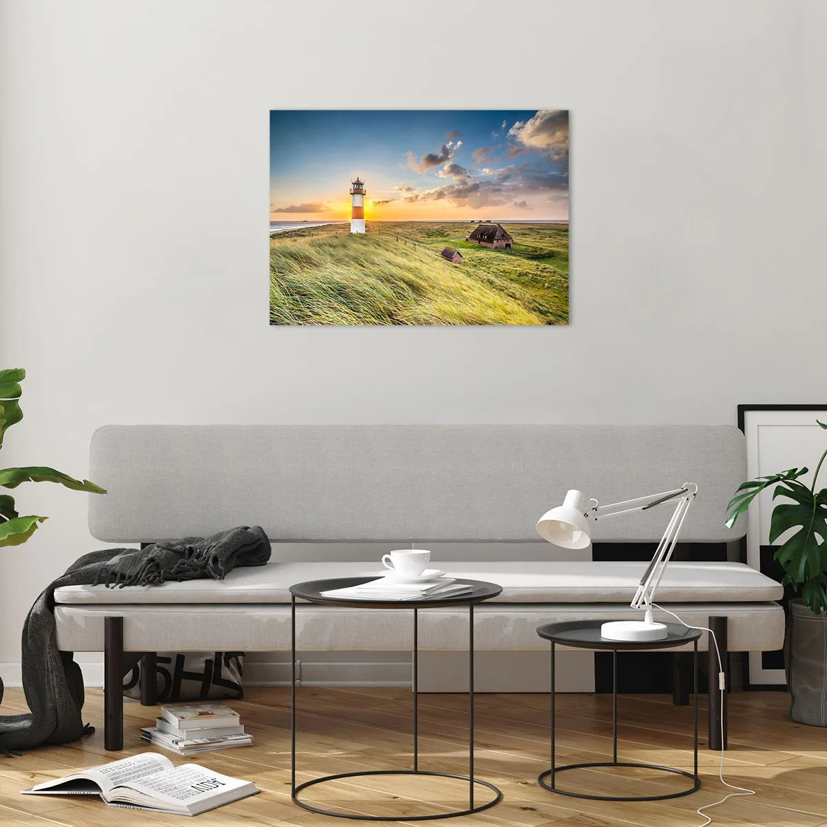 Cuadro sobre vidrio - Impresiones sobre Vidrio - Un faro al atardecer sobre un mar tempestuoso - 70x50cm - Entre las olas - Decoración de pared moderna para salón y dormitorio ARTTOR
