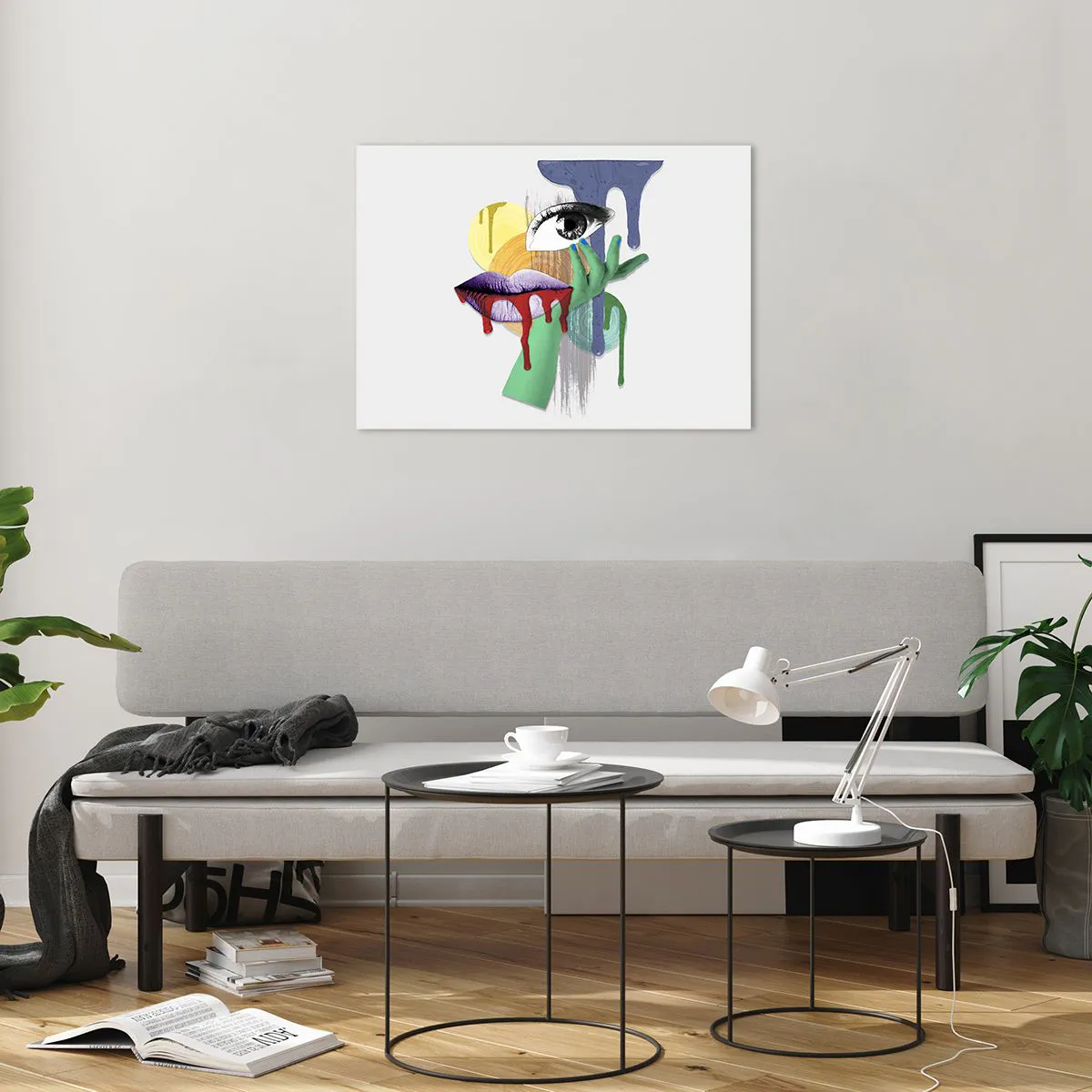 Glass picture - Abstract composition with eye, mouth and colors - 70x50cm - Deconstructed Portrait - Modern wall decoration for the living room and bedroom ARTTOR