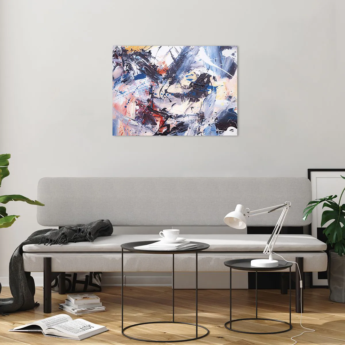 Billede på glas - Abstrakt maleri i intense farver - 70x50cm - Abstraktionens vanvittige dans - Moderne vægdekoration til stue og soveværelse ARTTOR