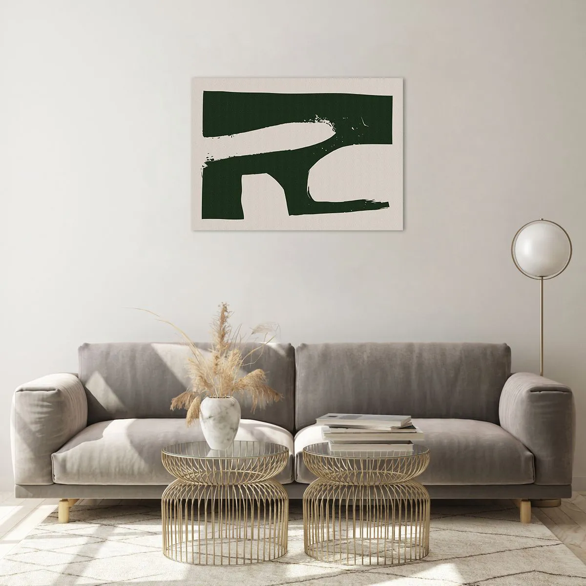 Impression sur verre - Image sur verre - Abstraction minimaliste avec des coups de pinceau vert foncé - 70x50cm - Baies blanches - Décoration murale moderne pour le salon et la chambre ARTTOR