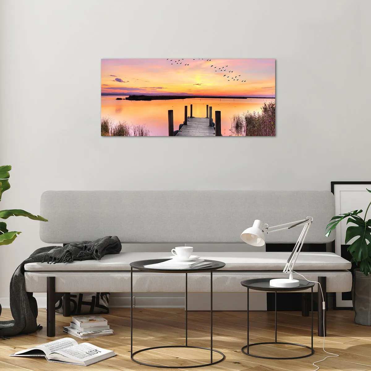 Obraz na skle - Fialové tiché svitanie - 100x40 cm