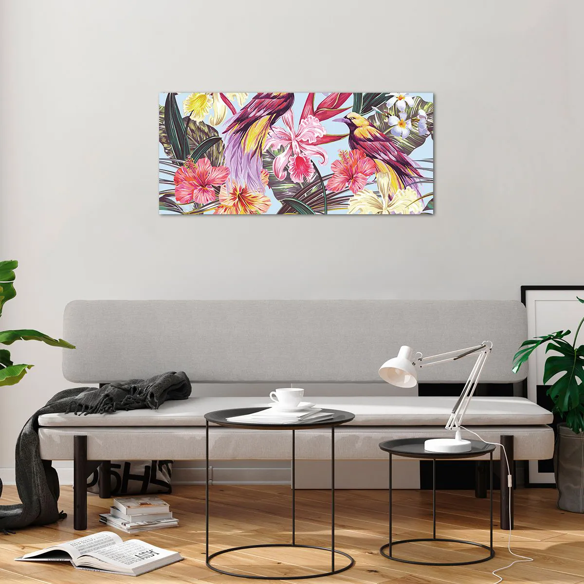 Üveg kép - Szirmok és tollak - 100x40 cm