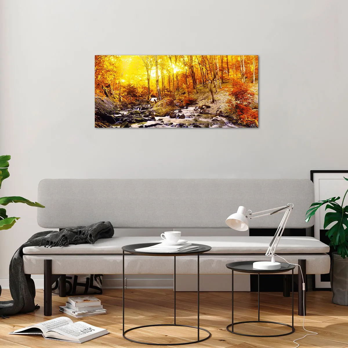 Cuadro sobre vidrio - Impresiones sobre Vidrio - Piedras bañadas en oro y platino - 100x40 cm