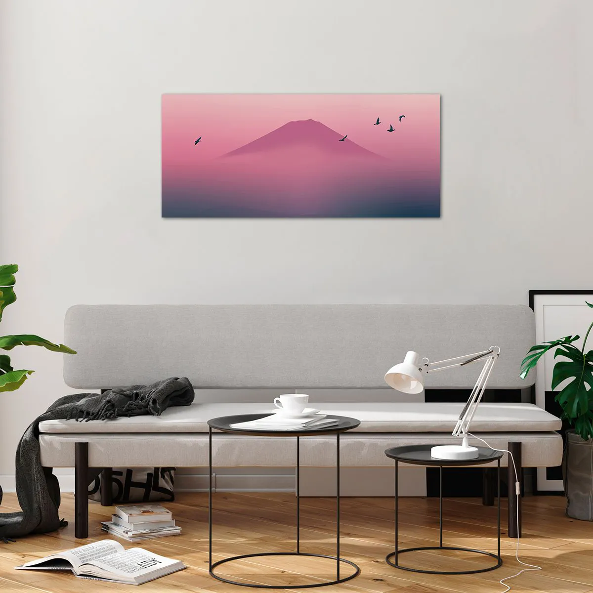 Quadro em vidro - Andarilhos sob as nuvens - 100x40 cm