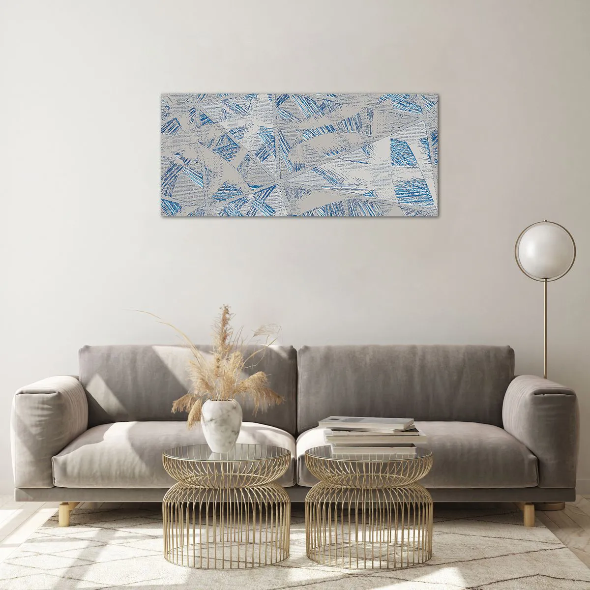 Tablou pe sticlă - Într-un labirint de gri-albastru - 100x40 cm