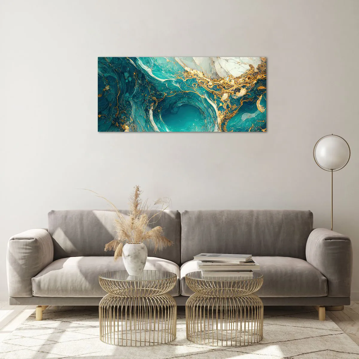 Quadro em vidro - Composição com veios d'ouro - 100x40 cm