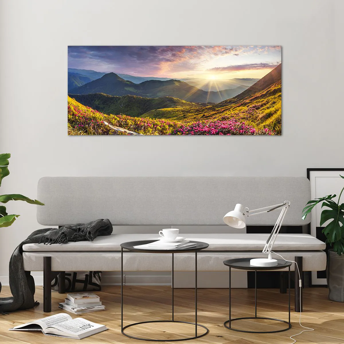 Tablou pe sticlă - Prospețimea unei dimineți de munte - 120x50 cm