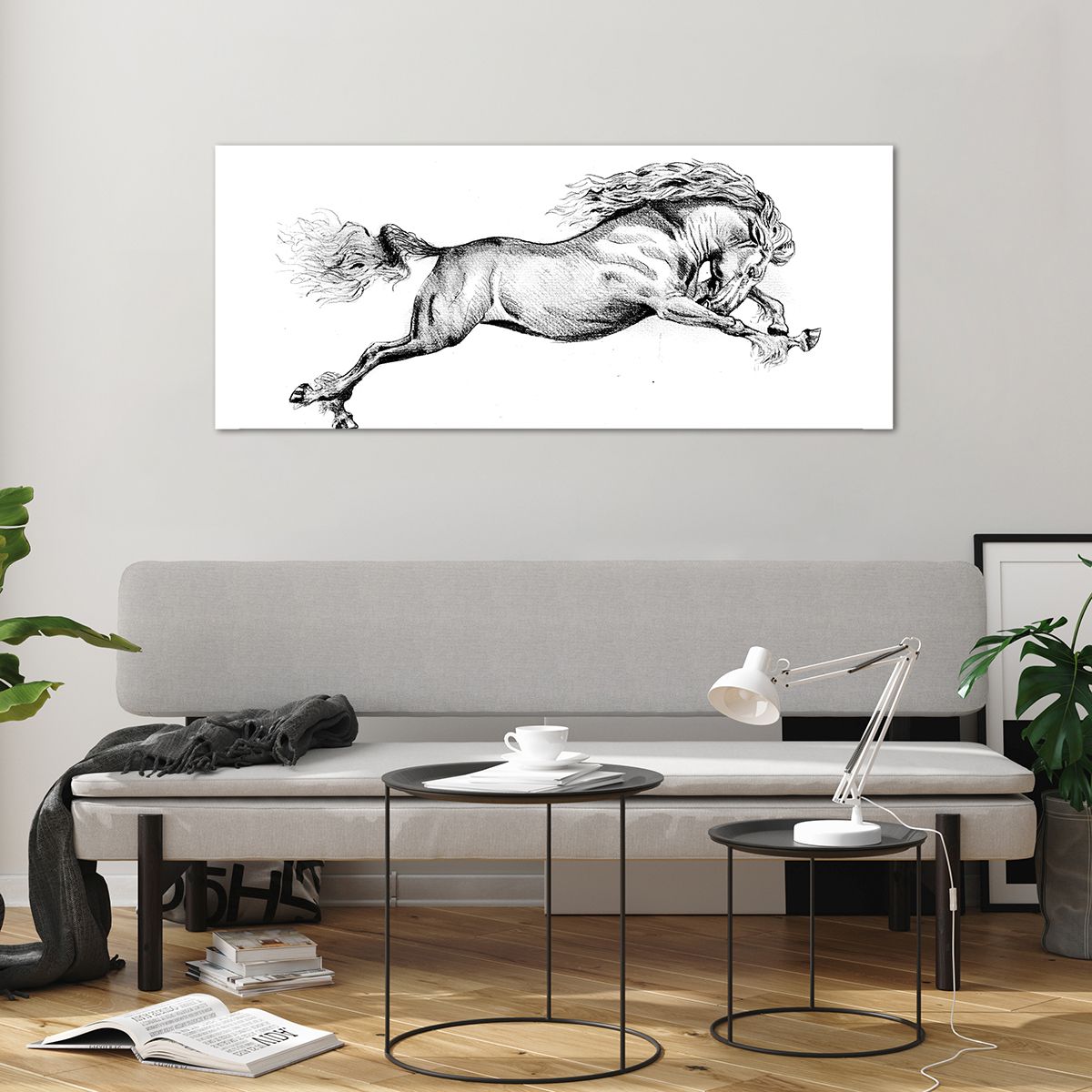 Glass picture  Horse, Glass picture  Animals, Glass picture  Graphics, Glass picture  Black And White, Glass picture  Jump