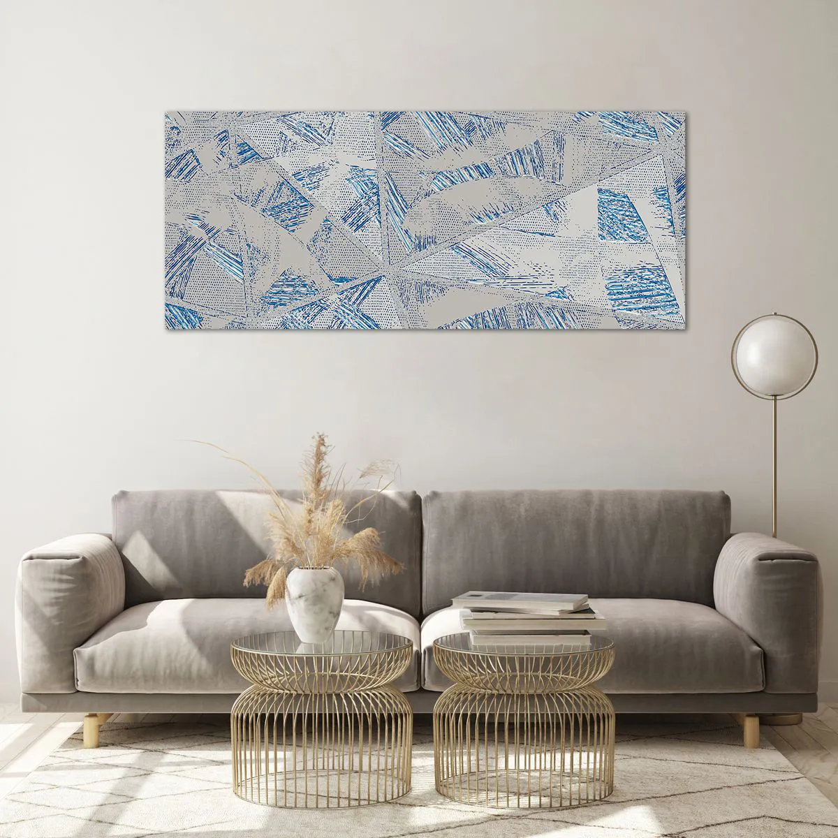 Impression sur verre - Image sur verre - Motifs géométriques dans les tons de bleu et de gris - 120x50cm - Dans un labyrinthe bleu-gris - Décoration murale moderne pour le salon et la chambre ARTTOR