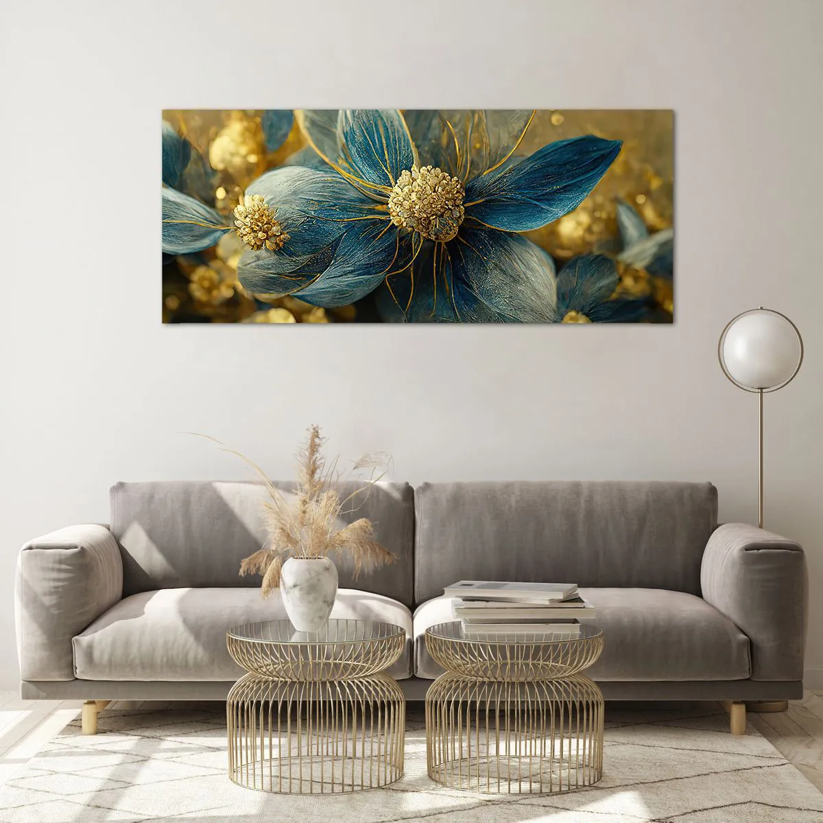 Glastavla - Bild på glas - Blommande av guld - 120x50 cm