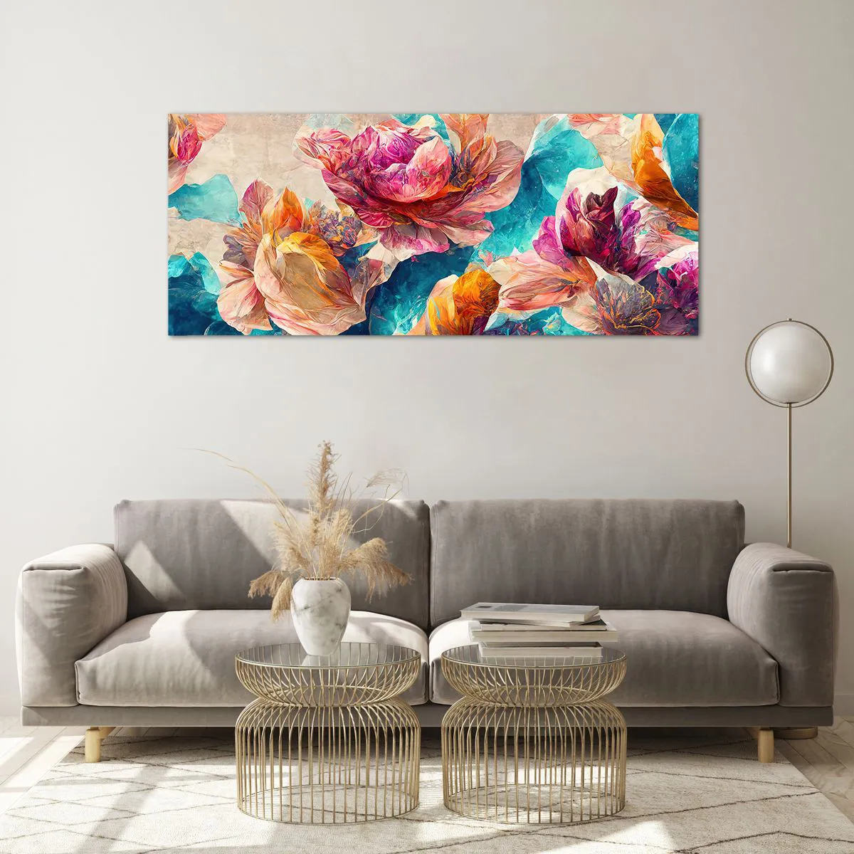 Glass picture - Colourful Splendour of a Bouquet - 120x50 cm