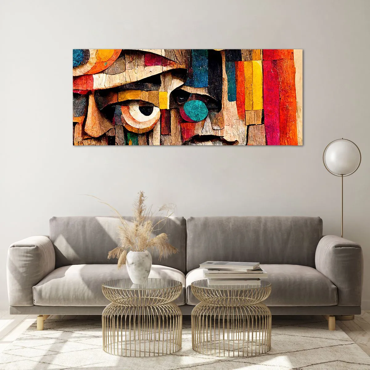 Quadro su vetro - Volti astratti dai colori intensi - 120x50cm - Ti vedo... - Decorazione murale moderna per soggiorno e camera da letto ARTTOR
