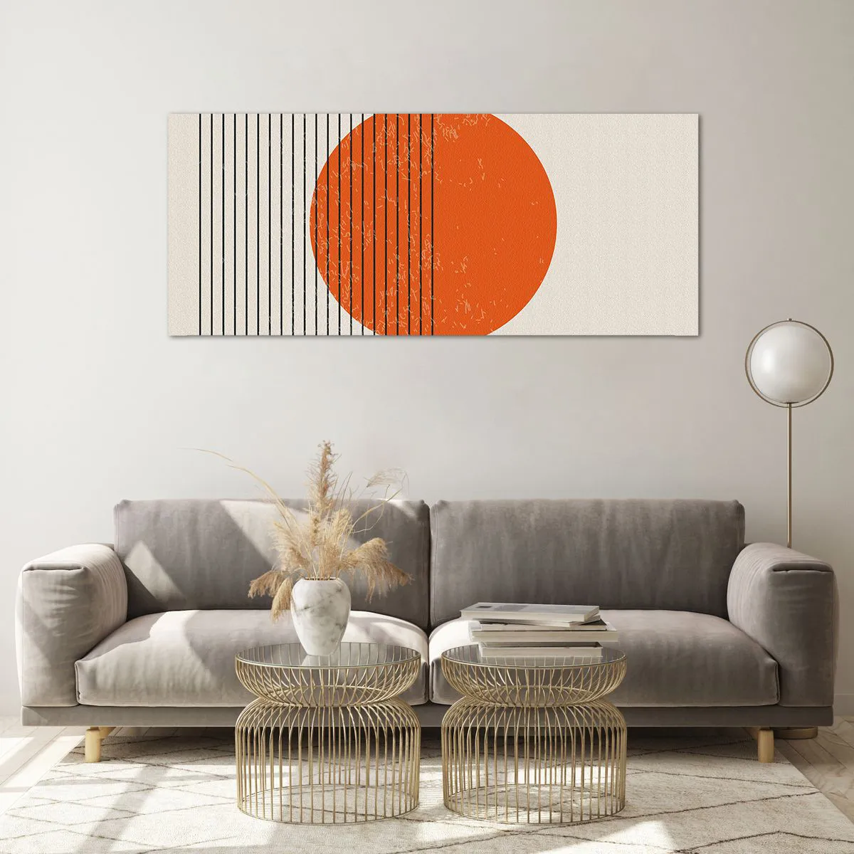Obraz na szkle - Minimalistyczne słońce z geometrycznymi liniami - 120x50cm - Zawsze słońce - Nowoczesna dekoracja ścienna do salonu i sypialni ARTTOR