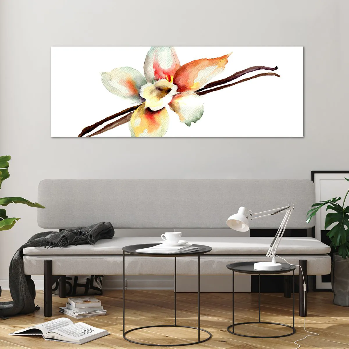 Glasbild - Bild auf glas - Aquarell-Blumenillustration in Pastellfarben - 140x50cm - Süße mit Farbe verschüttet - Moderne Wanddekoration für Wohnzimmer und Schlafzimmer ARTTOR