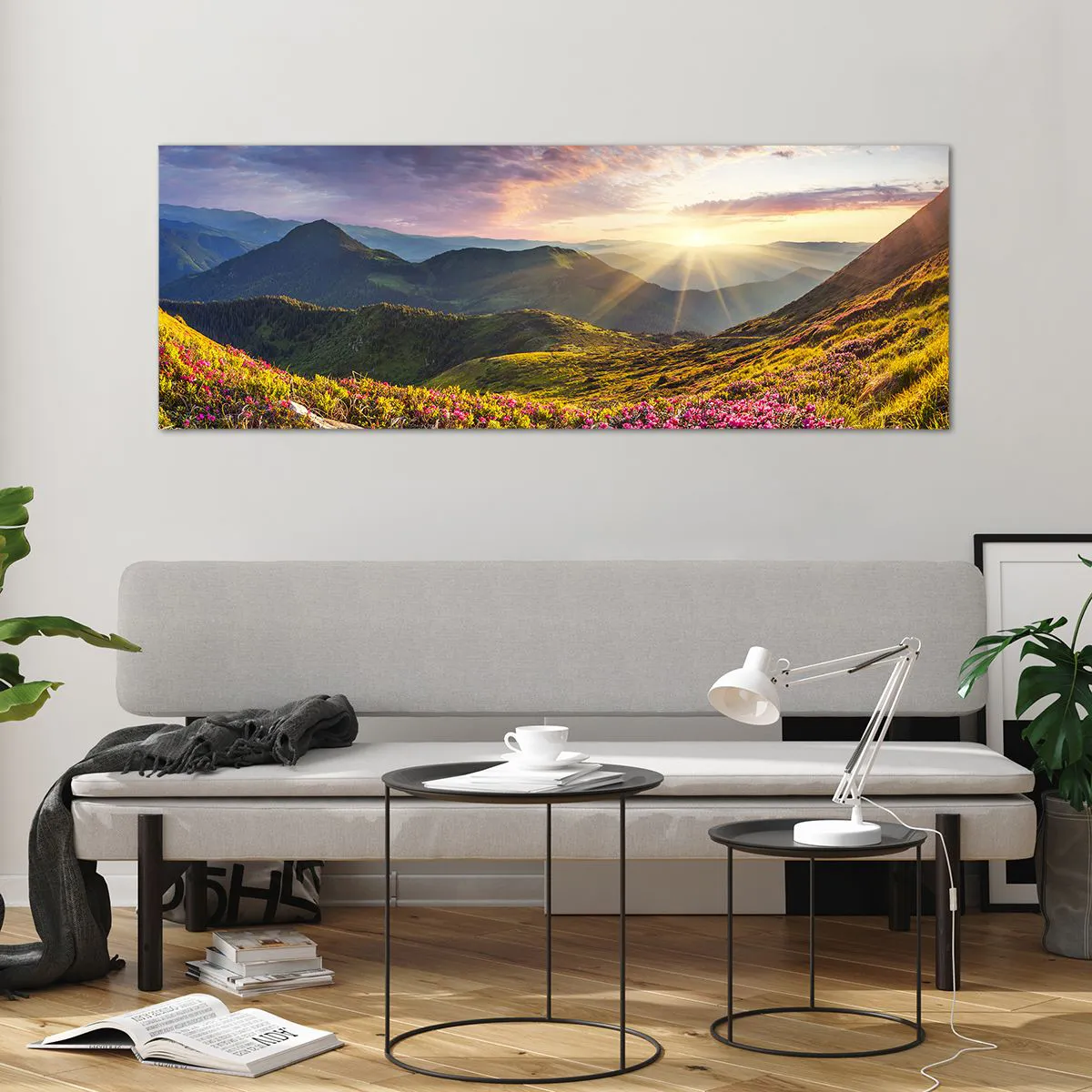 Tablou pe sticlă - Prospețimea unei dimineți de munte - 140x50 cm