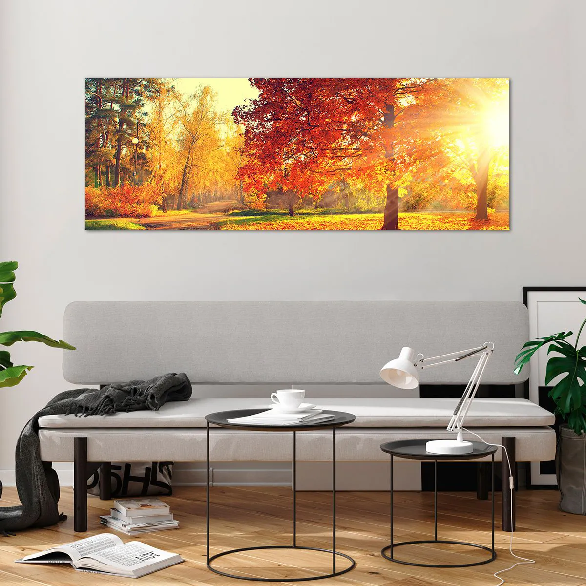 Impression sur verre - Image sur verre - Parc d'automne illuminé par la lumière du soleil - 140x50cm - Le roux est beau - Décoration murale moderne pour le salon et la chambre ARTTOR