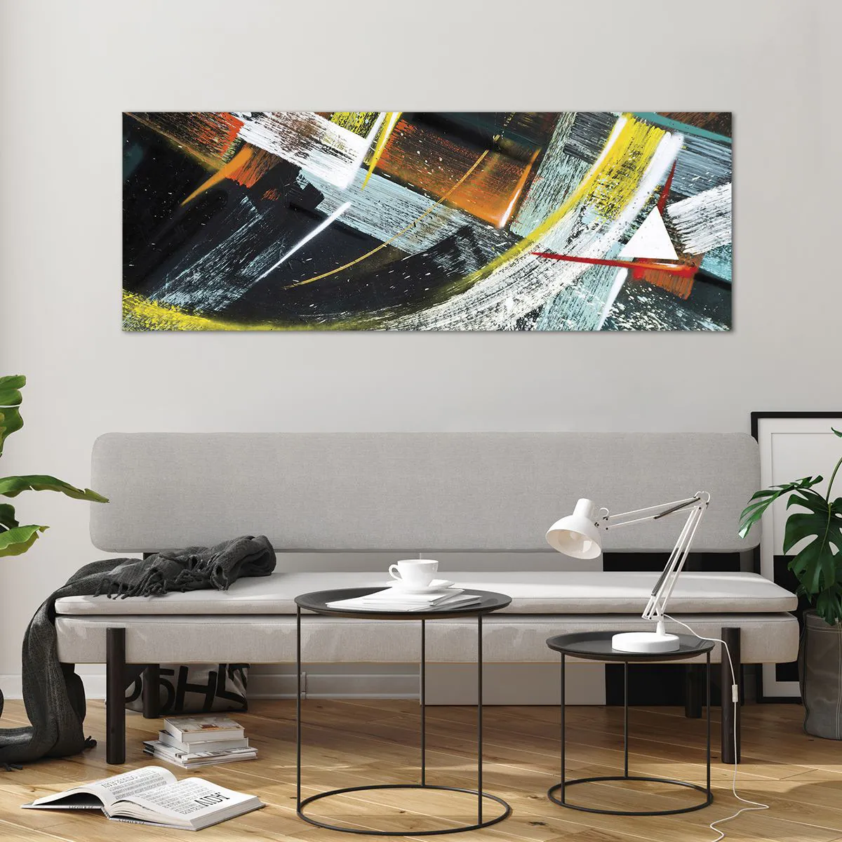 Obraz na szkle - Kolorowe abstrakcyjne pociągnięcia pędzla - 140x50cm - Energia ruchu - Nowoczesna dekoracja ścienna do salonu i sypialni ARTTOR