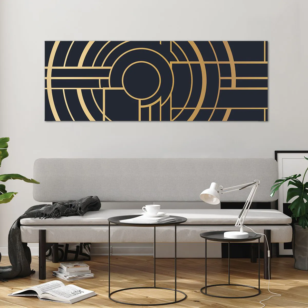 Glasbild - Bild auf glas - Geometrisches Muster mit goldenen Linien - 140x50cm - Wendungen der Dinge - Moderne Wanddekoration für Wohnzimmer und Schlafzimmer ARTTOR
