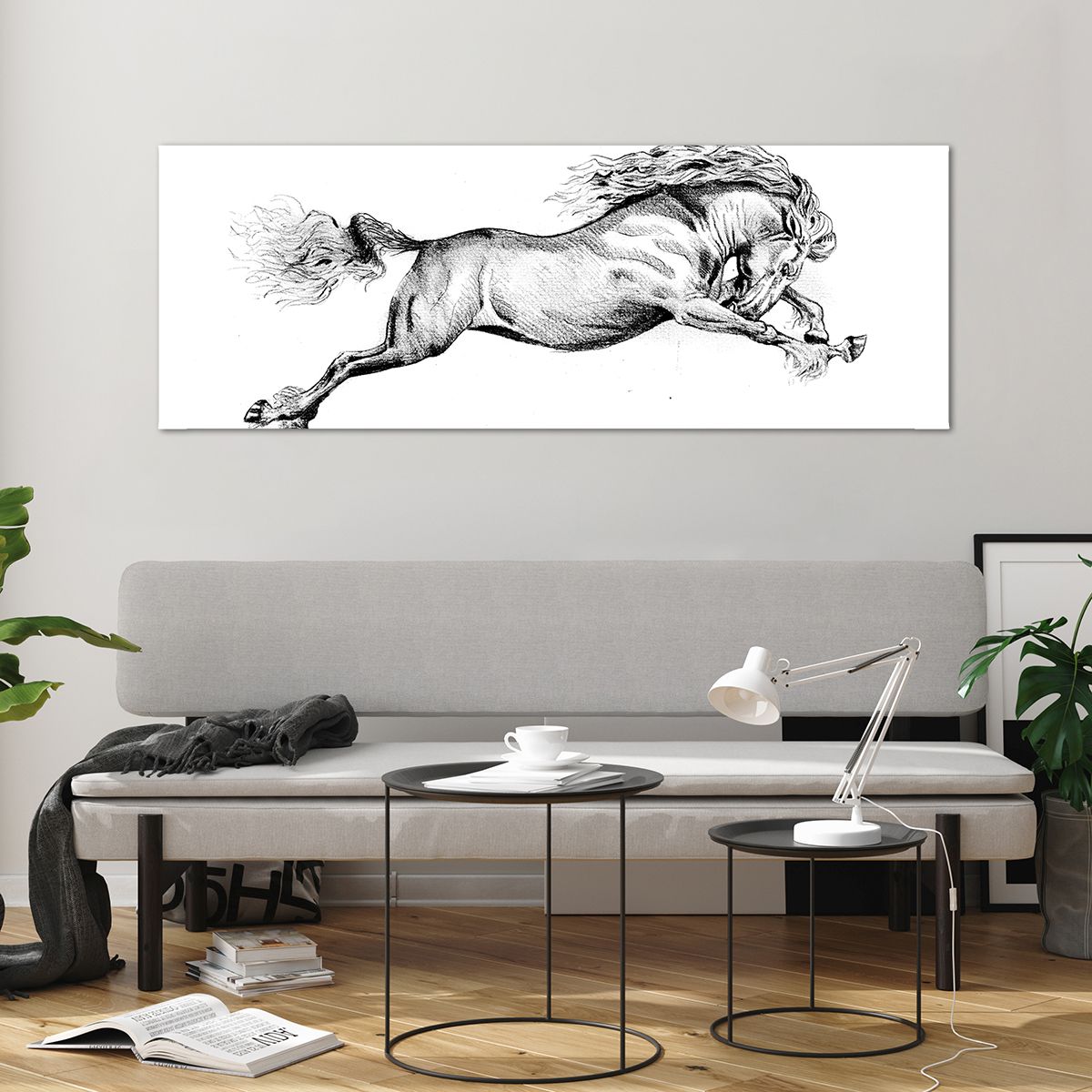 Obraz na plátne Kôň, Obraz na plátne Zvieratá, Obraz na plátne Grafika, Obraz na plátne Čierna A Biela, Obraz na plátne Skok