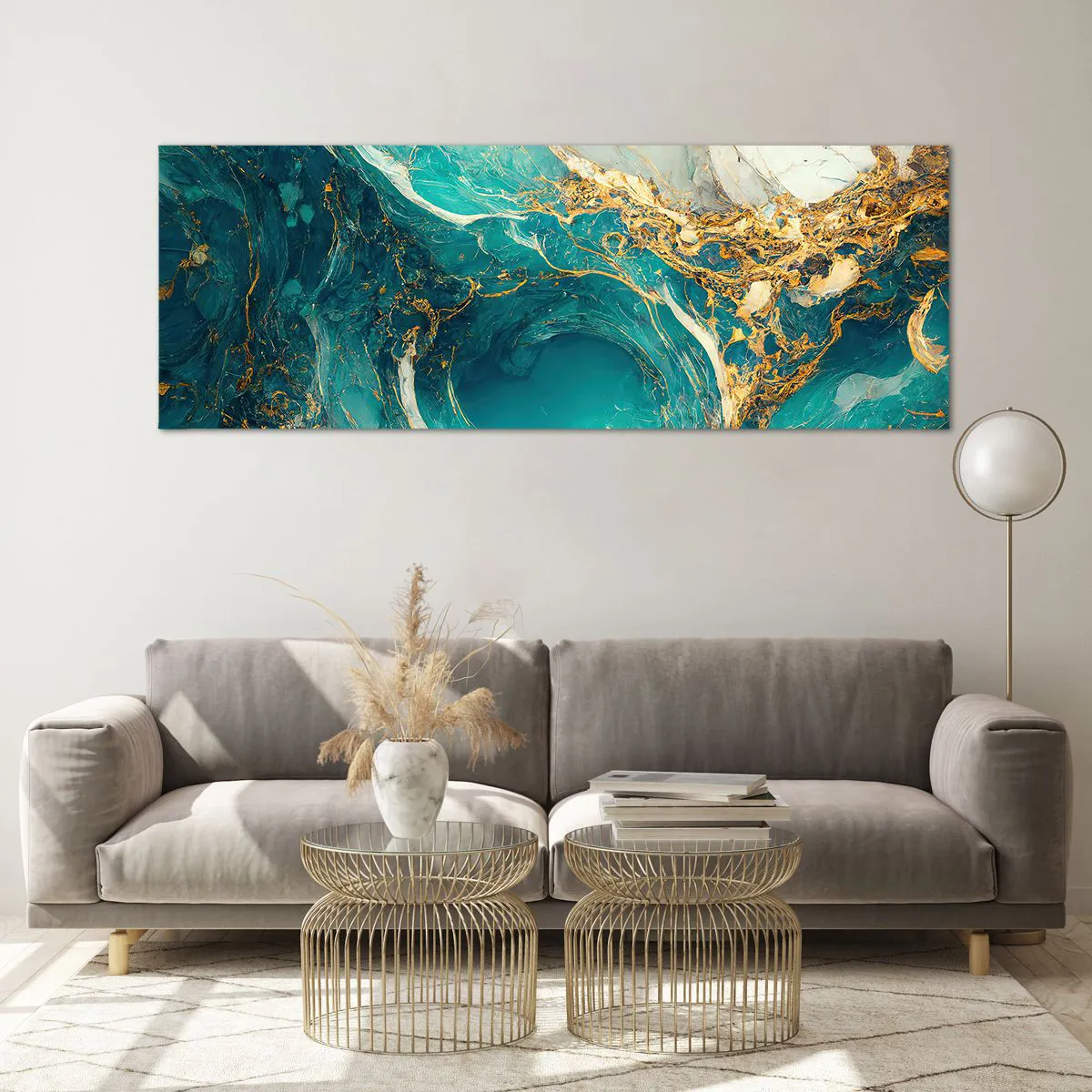 Quadro em vidro - Composição com veios d'ouro - 140x50 cm