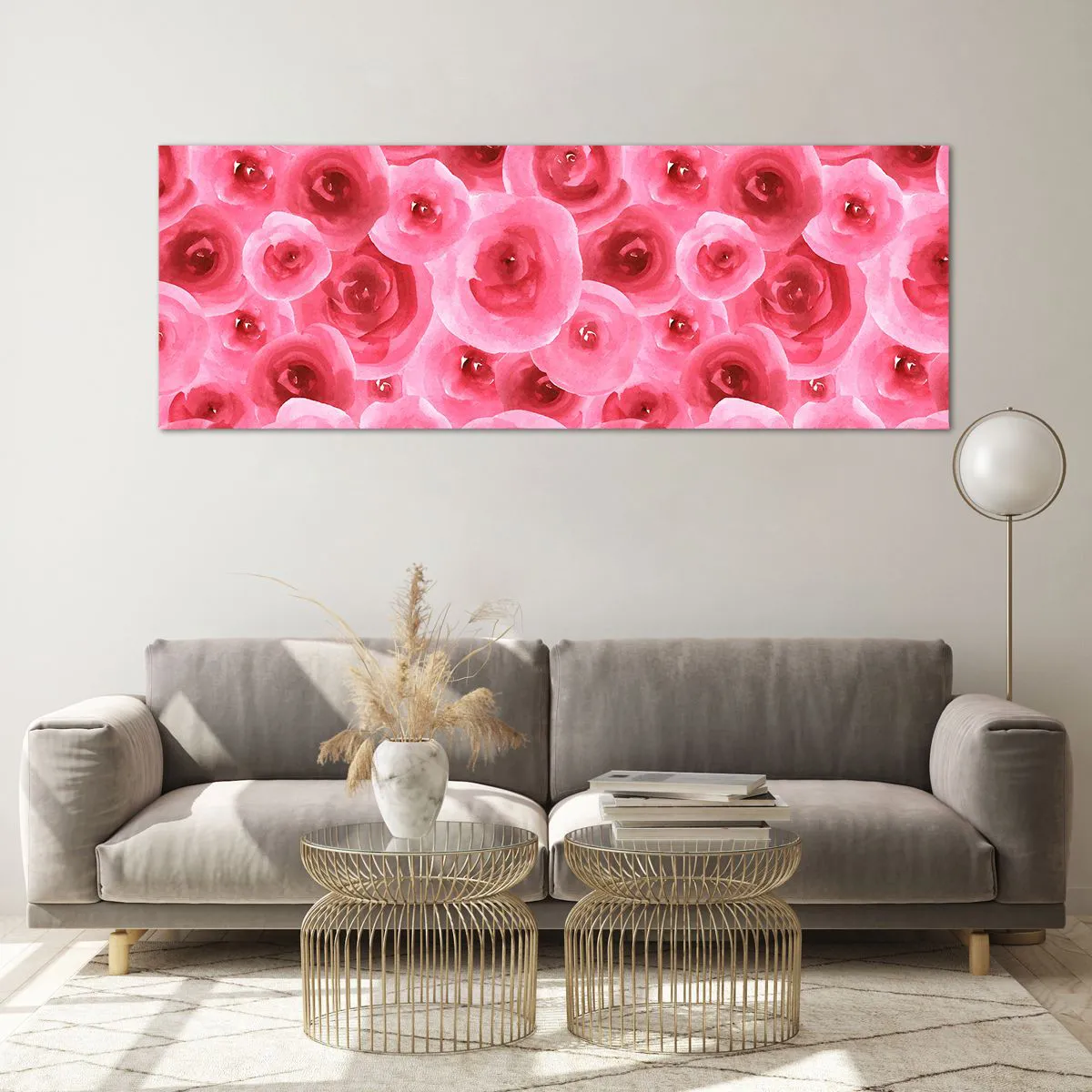 Impression sur verre - Image sur verre - Roses délicates dans des tons pastel de rose - 140x50cm - Roses en-haut et en-bas - Décoration murale moderne pour le salon et la chambre ARTTOR