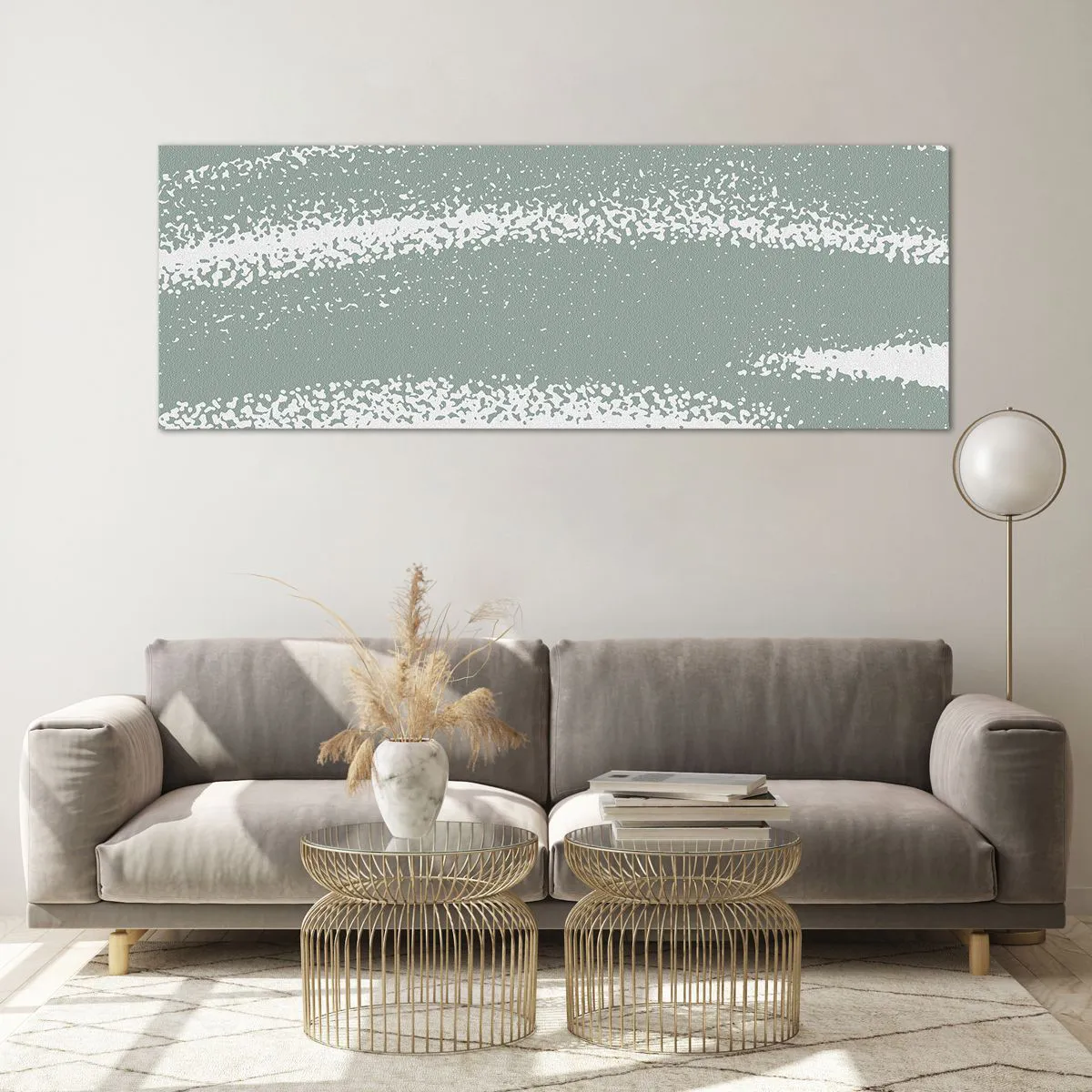 Quadro su vetro - Onde invernali nei toni del menta e del bianco - 140x50cm - Astrazione in clima invernale - Decorazione murale moderna per soggiorno e camera da letto ARTTOR