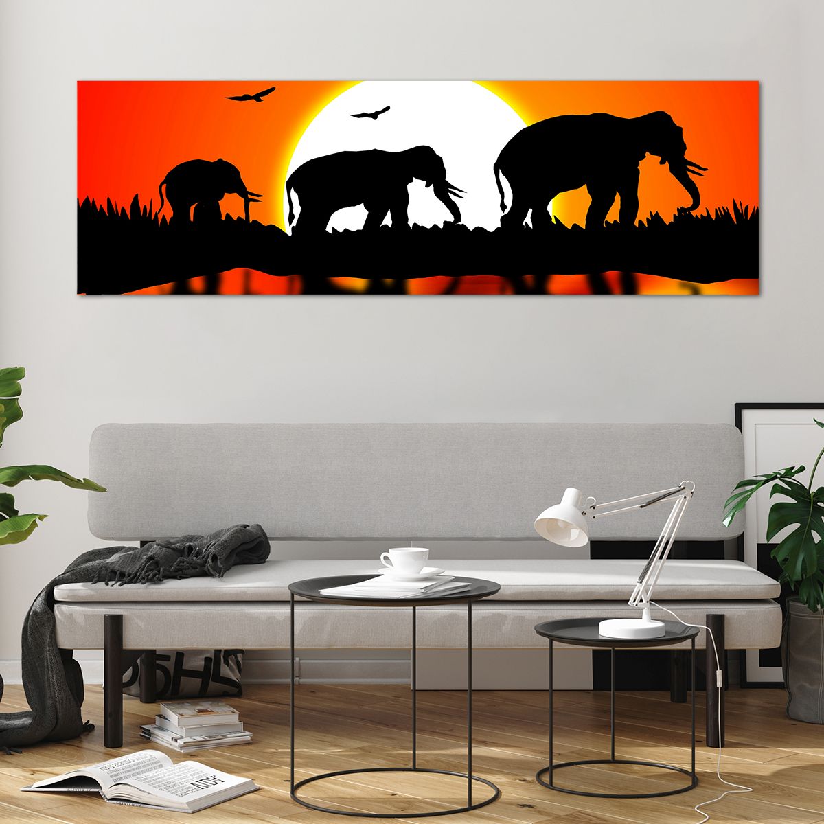 Bilder auf glas Tiere, Bilder auf glas Afrika, Bilder auf glas  Elefant, Bilder auf glas Natur, Bilder auf glas Der Sonnenuntergang