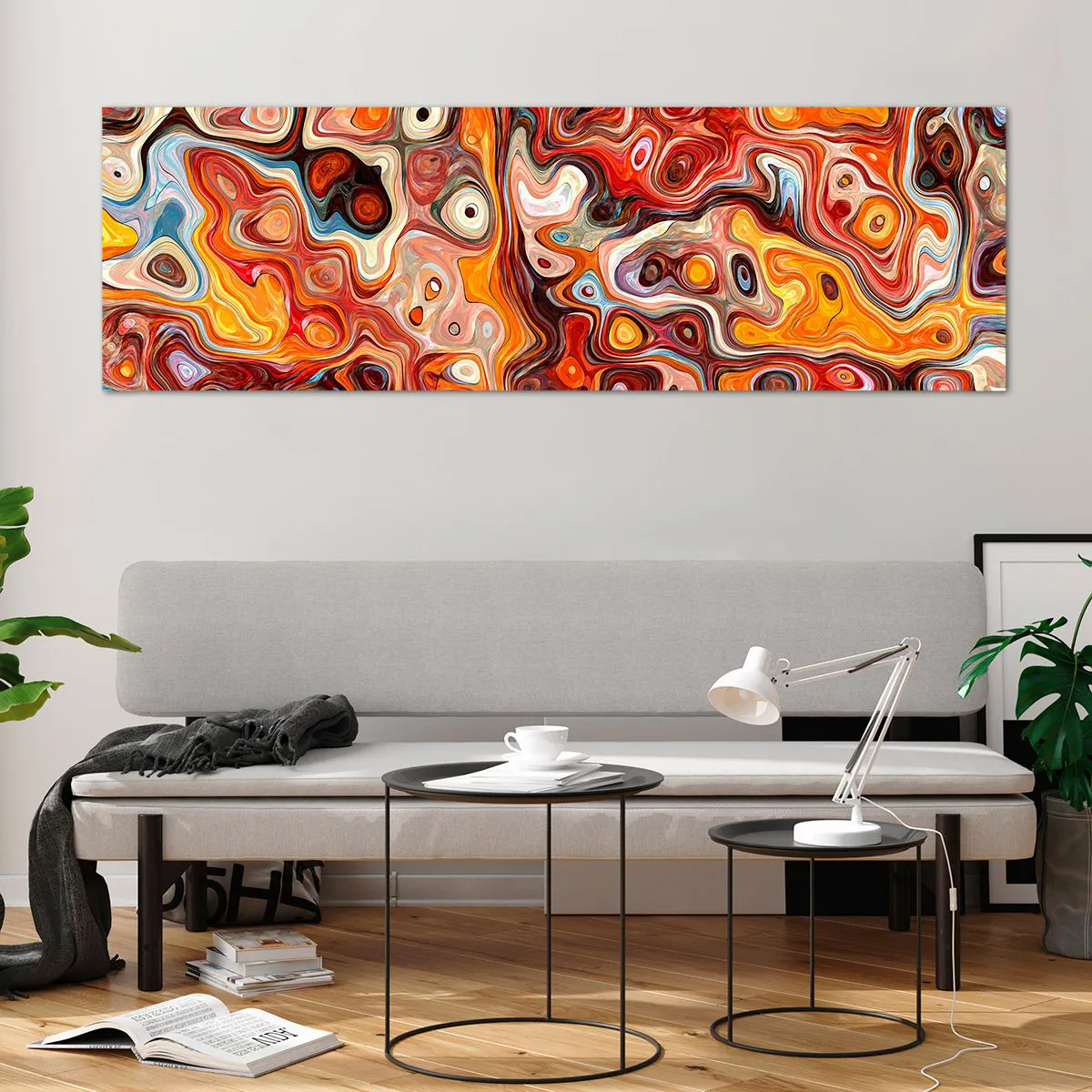 Impression sur verre - Image sur verre - Une composition abstraite dans des tons chauds de rouge, d'orange et de jaune. - 160x50cm - Si les noix fondaient dans du miel - Décoration murale moderne pour le salon et la chambre ARTTOR