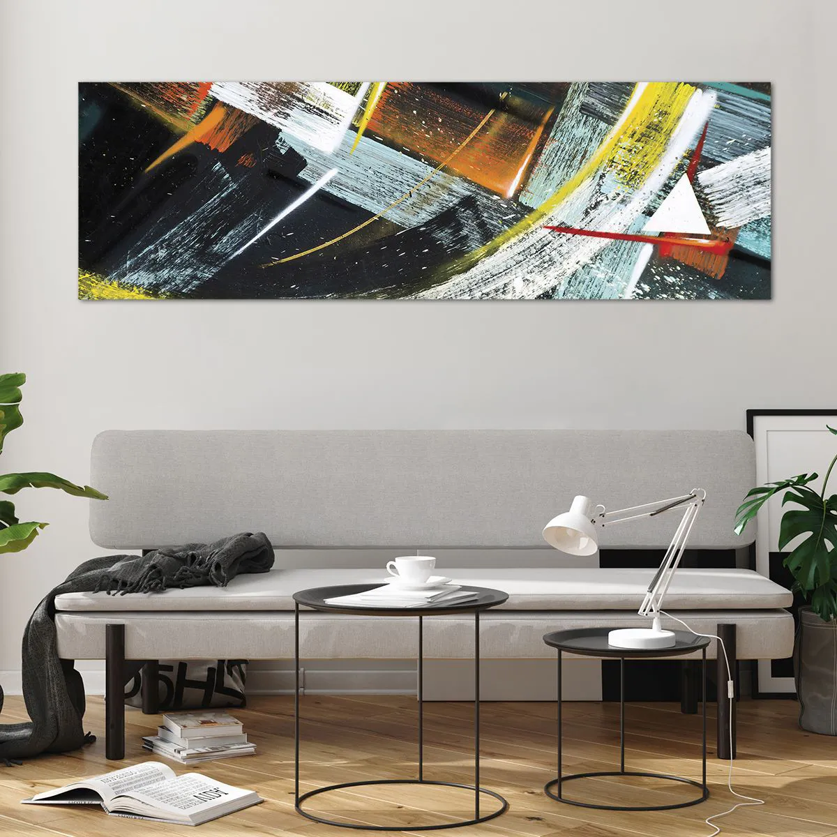 Glasbild - Bild auf glas - Bunte abstrakte Pinselstriche - 160x50cm - Energie der Bewegung - Moderne Wanddekoration für Wohnzimmer und Schlafzimmer ARTTOR