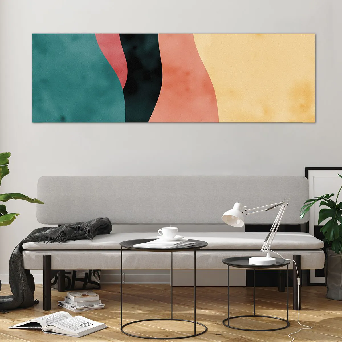 Glasbild - Bild auf glas - Abstrakte Wellen in Pastellfarben - 160x50cm - Konforme Nichtkonformität - Moderne Wanddekoration für Wohnzimmer und Schlafzimmer ARTTOR