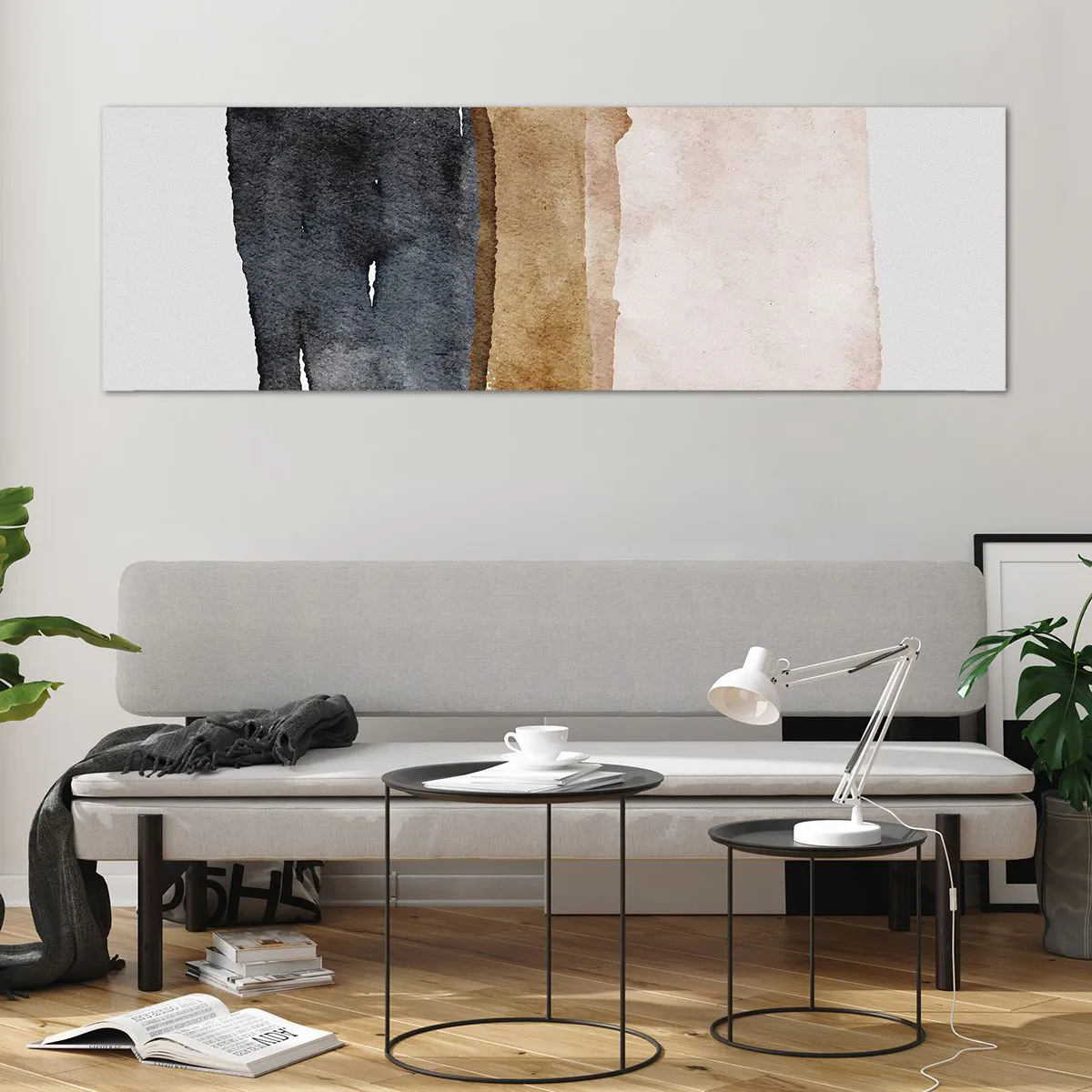 Glasbild - Bild auf glas - Eine minimalistische Komposition aus drei Rechtecken in Erdtönen. - 160x50cm - Die Komposition der Farben der Erde - Moderne Wanddekoration für Wohnzimmer und Schlafzimmer ARTTOR