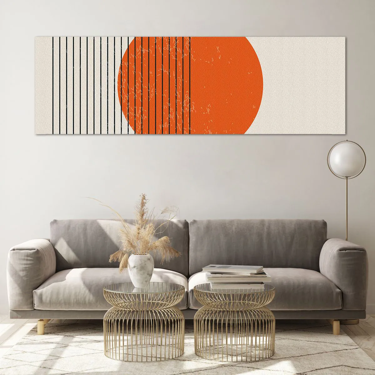 Obraz na szkle - Minimalistyczne słońce z geometrycznymi liniami - 160x50cm - Zawsze słońce - Nowoczesna dekoracja ścienna do salonu i sypialni ARTTOR