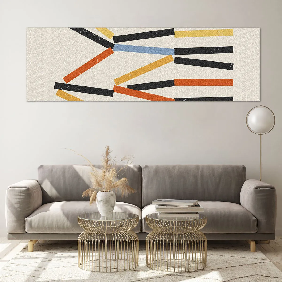 Impression sur verre - Image sur verre - Composition abstraite avec des rectangles colorés et noirs disposés horizontalement - 160x50cm - Composition de niveaux - Décoration murale moderne pour le salon et la chambre ARTTOR