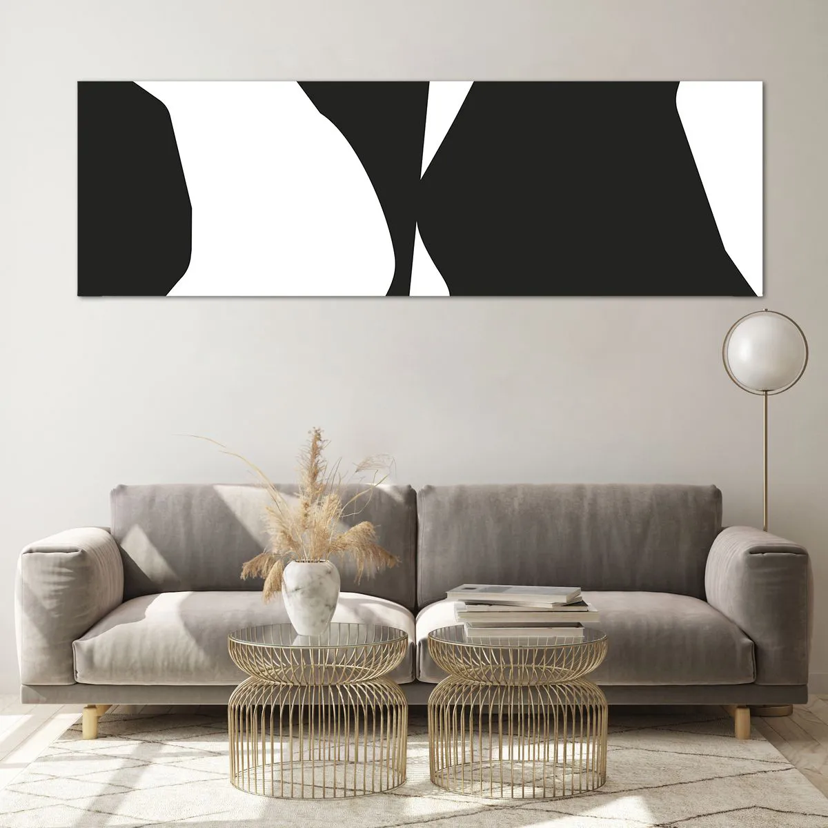 Obraz na szkle - Abstrakcyjny kontrastowy wzór w czerni i bieli - 160x50cm - Pozytyw -negatyw - Nowoczesna dekoracja ścienna do salonu i sypialni ARTTOR