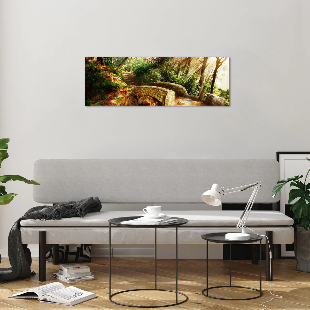 Impression sur verre - Image sur verre - Directement du pont dans une forêt de conte de fées - 90x30 cm