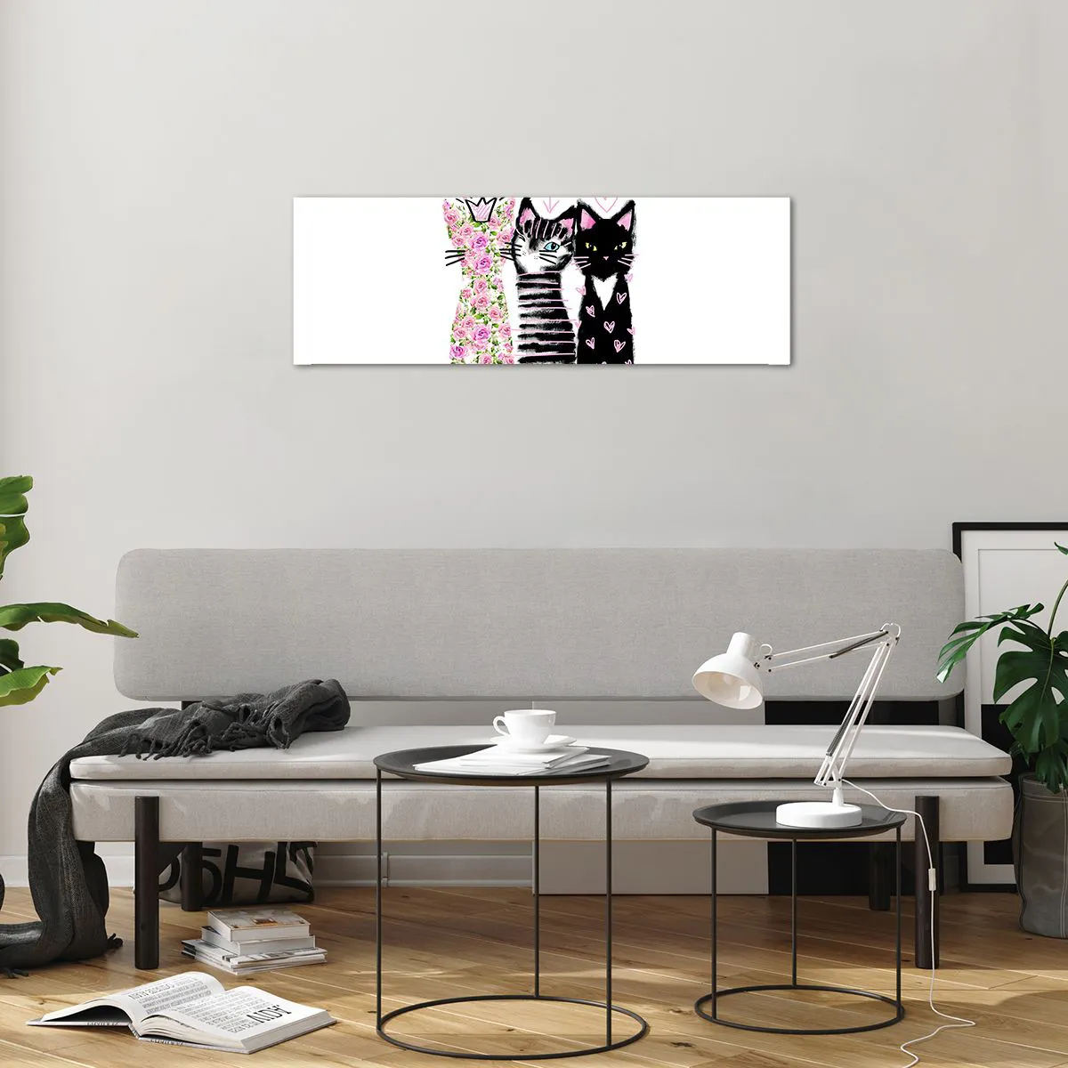 Üveg kép - Volt egyszer három macska - 90x30 cm