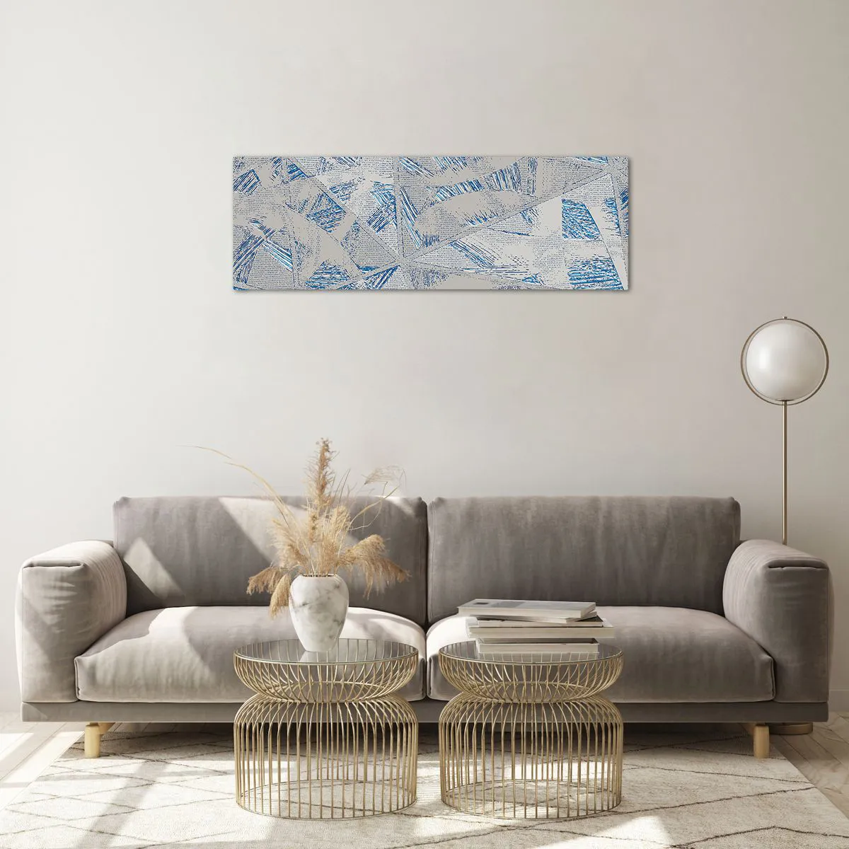 Tablou pe sticlă - Într-un labirint de gri-albastru - 90x30 cm