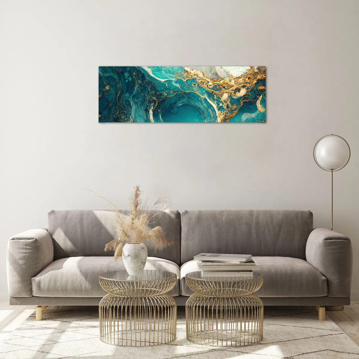 Quadro em vidro - Composição com veios d'ouro - 90x30 cm