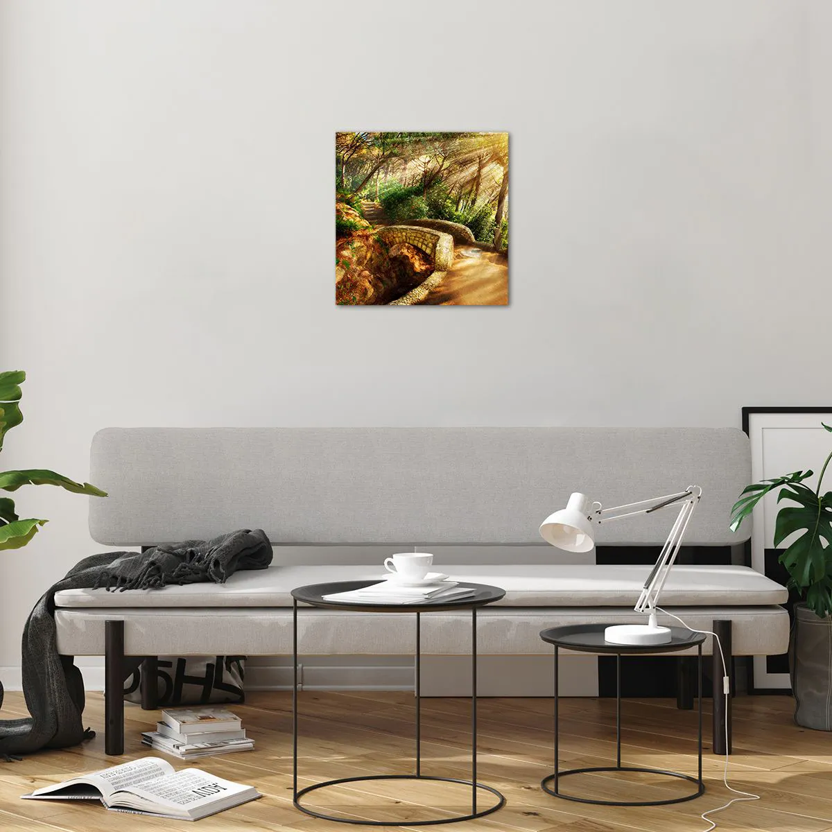 Impression sur verre - Image sur verre - Directement du pont dans une forêt de conte de fées - 40x40 cm