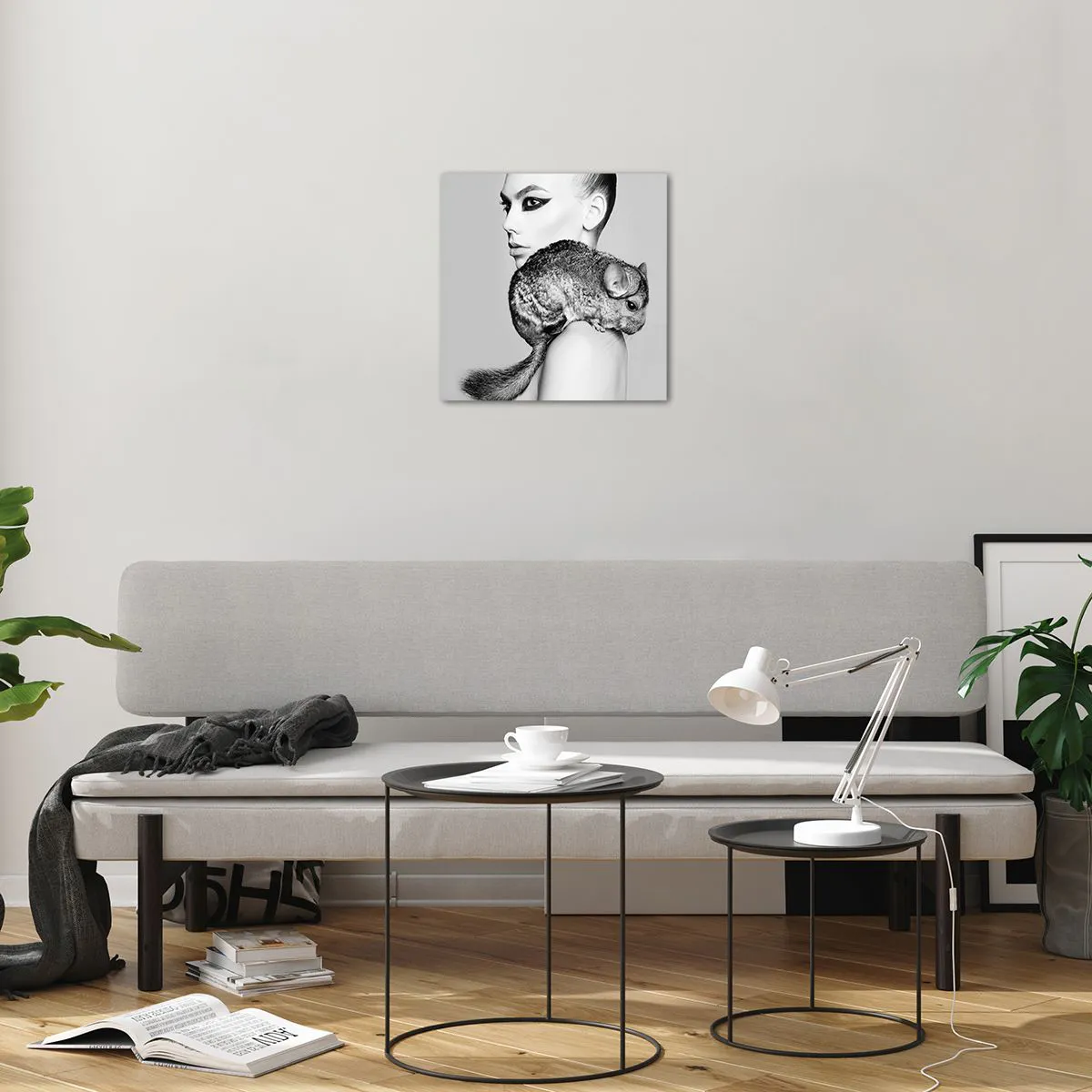 Quadro em vidro - A dama com a chinchila - 40x40 cm