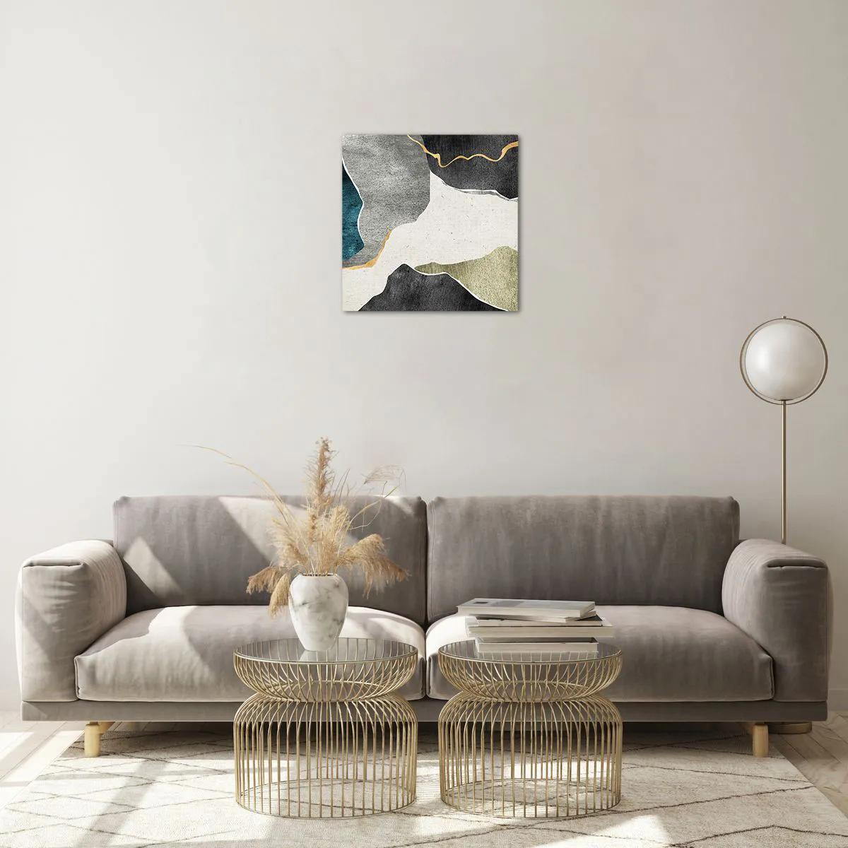 Quadro em vidro - Composição de mosaico com fio de ouro - 40x40 cm