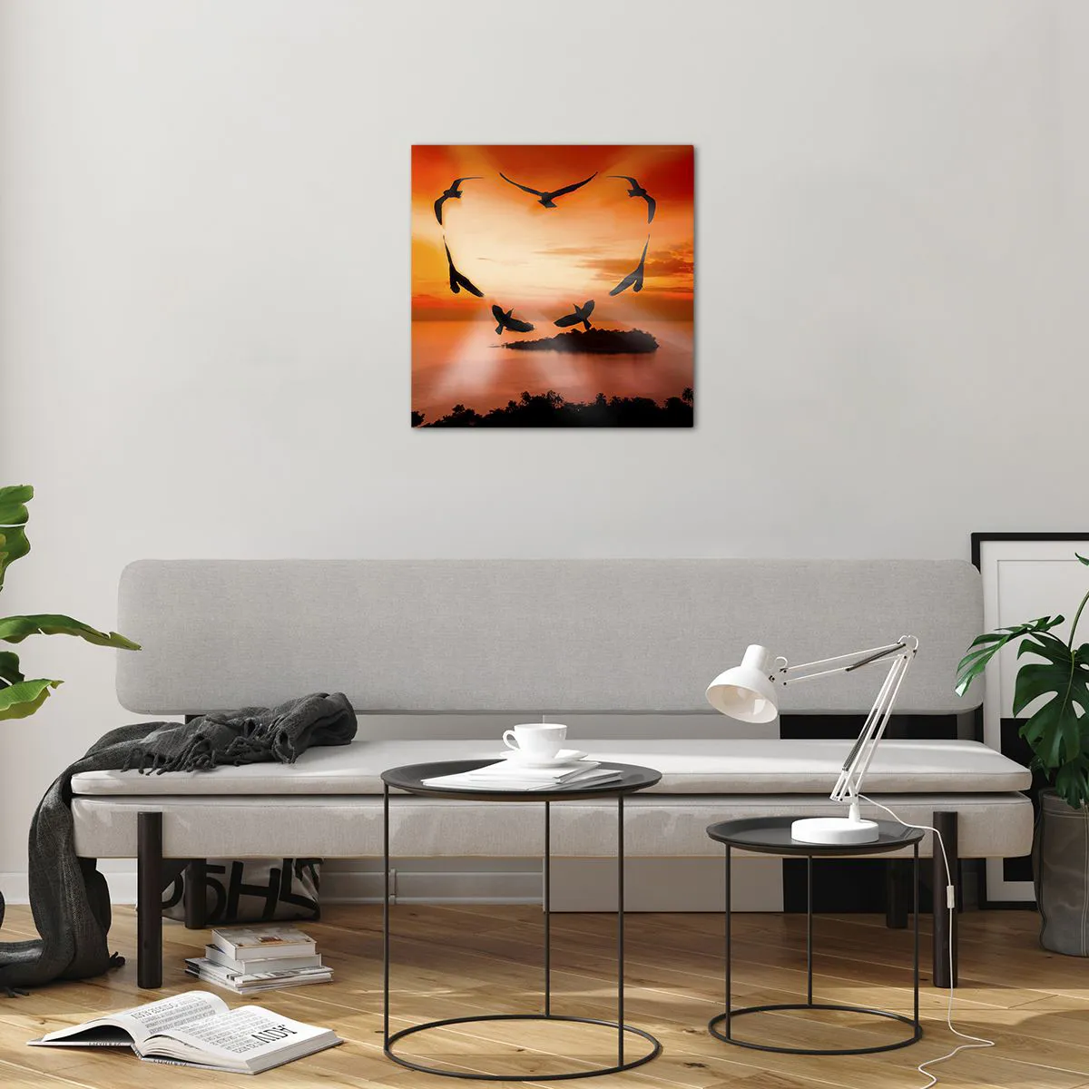 Quadro em vidro - Ame o mundo como pássaros - 50x50 cm