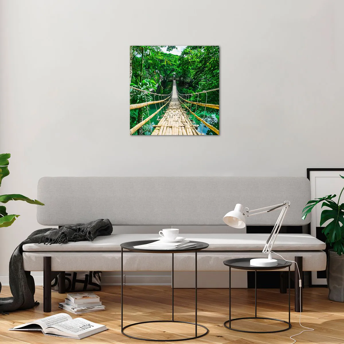 Üveg kép - Majomhíd a zöld felett - 50x50 cm