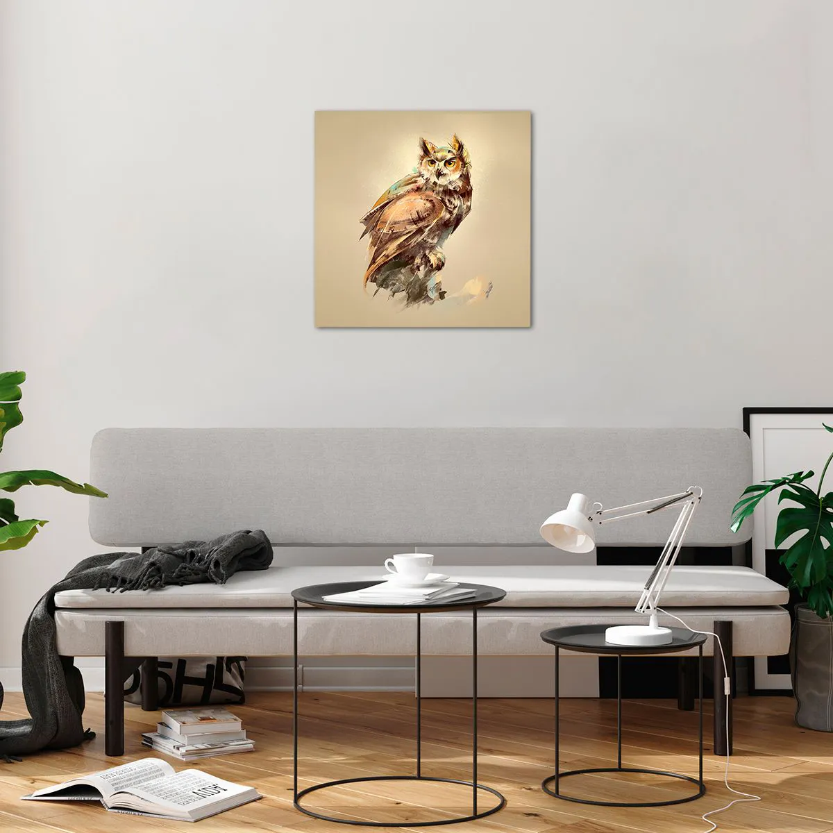 Billede på glas - Den klogeste ugle - bekræfter egetræet - 50x50 cm