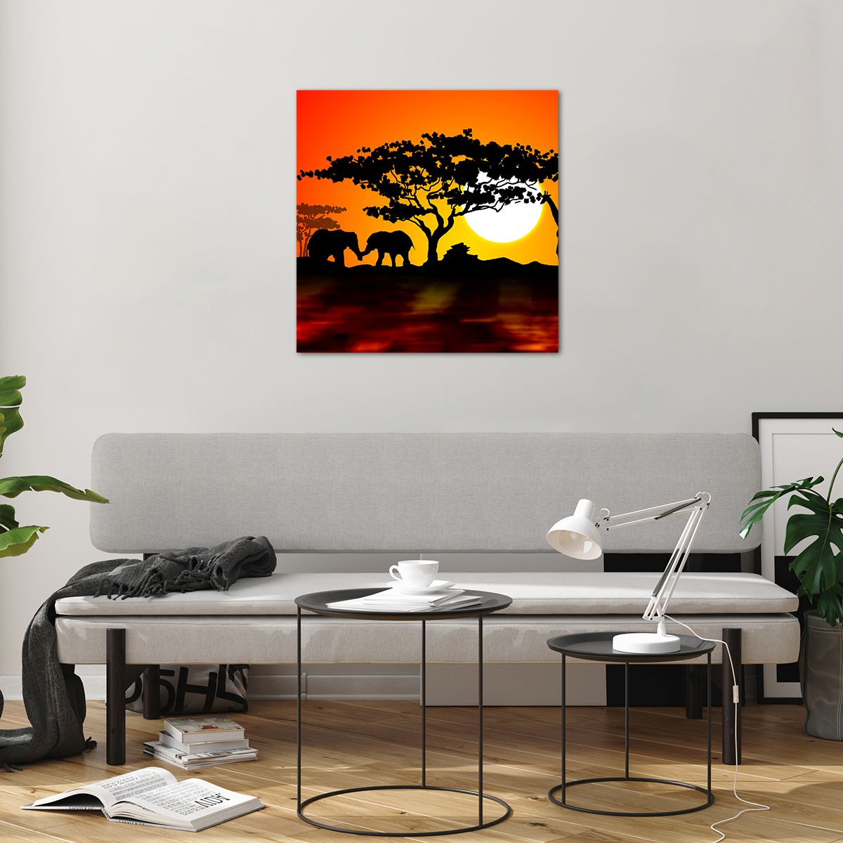 Quadro su vetro Animali, Quadro su vetro Africa, Quadro su vetro Giraffa, Quadro su vetro Elefante, Quadro su vetro Savana