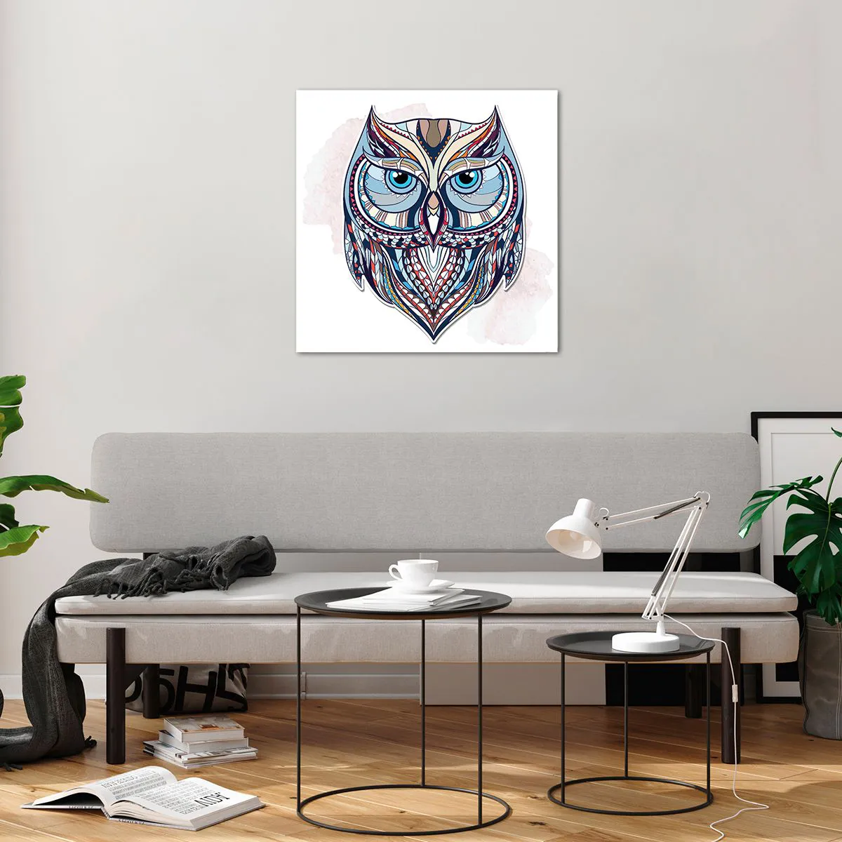 Obraz na skle - Umělecká ozdobná sova - 60x60 cm