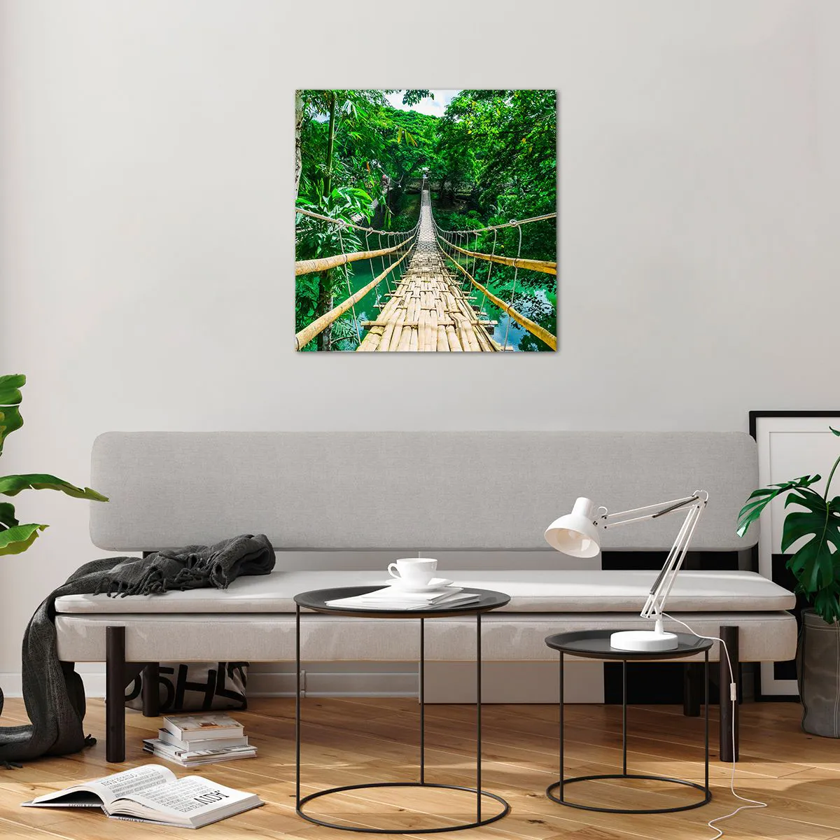 Üveg kép - Majomhíd a zöld felett - 60x60 cm