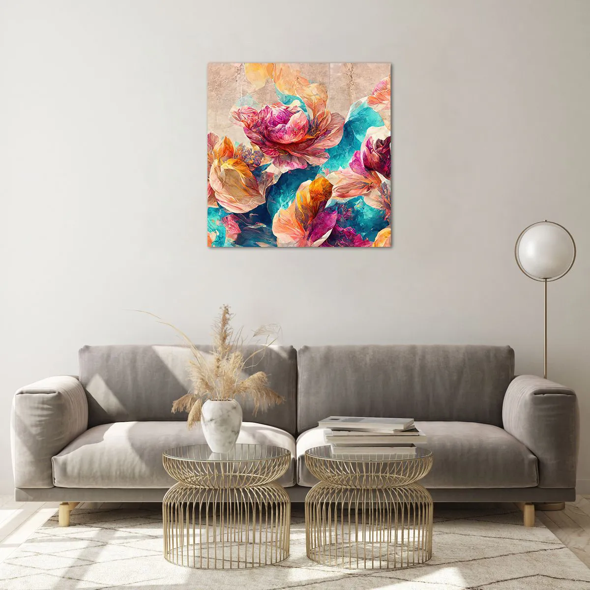 Obraz na skle - Farebné bohatstvo kytice - 60x60 cm