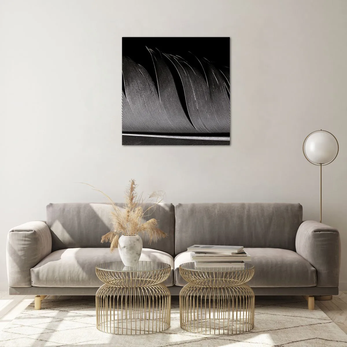 Glastavla - Bild på glas - Fjäder - en underbar konstruktion - 60x60 cm